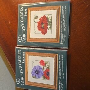 Serendipity Designs Carolyn's Garden Cross Stitch Kits Anemone and Poppy New